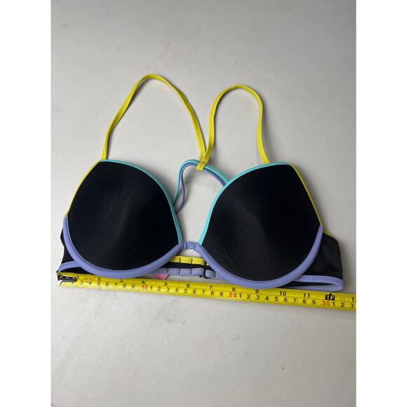 Victoria's Secret Black Purple Yellow Padded Bikini Top Underwire 34C - Picture 5 of 5